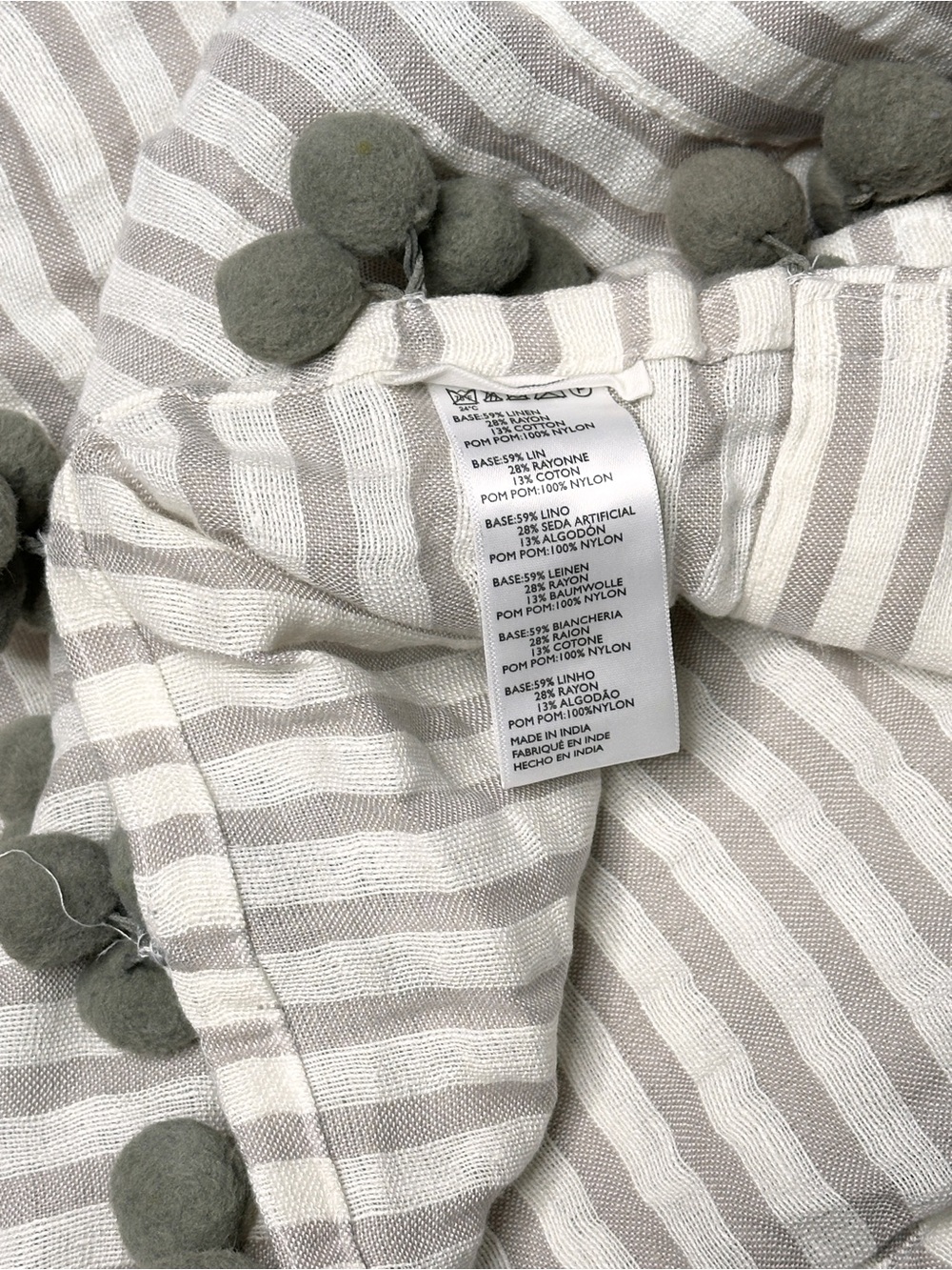 Anthropologie Pom Tassel Striped Curtain Grey - Picture 3 of 4